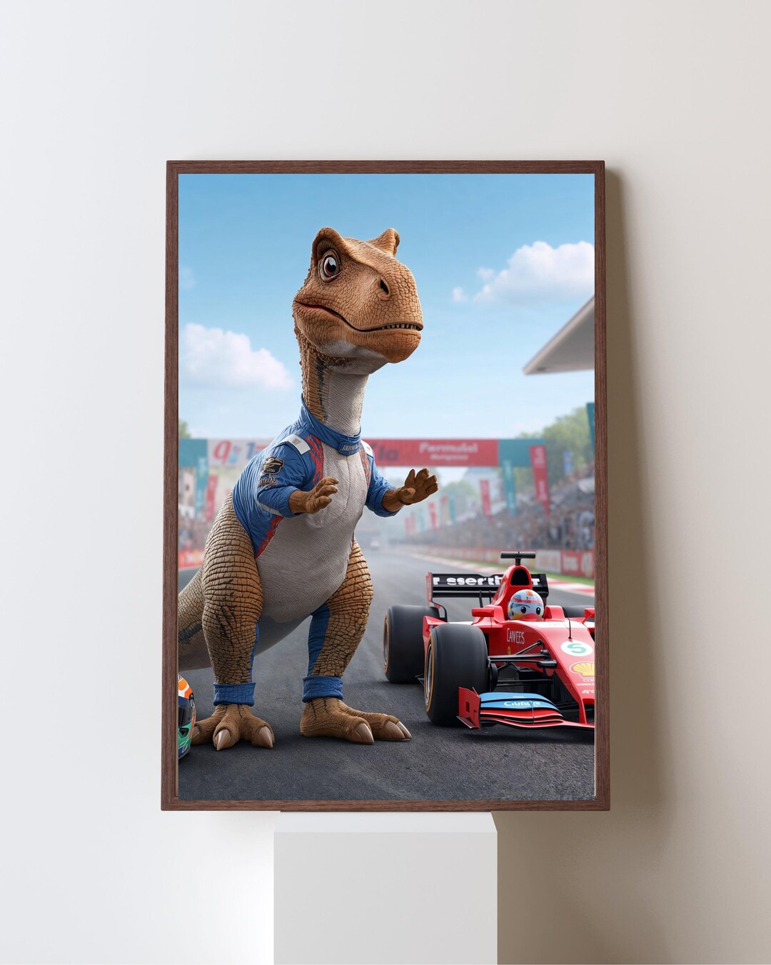 Racing Dinosaur Print – Kids Room Race Car Wall Art (digital Download ...