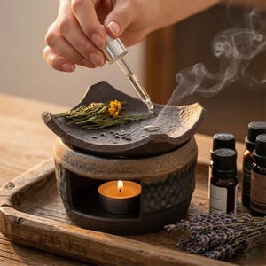 Abendstill Keramik Ölbrenner | Kerze Aroma Duft Diffuser zur Entspannung