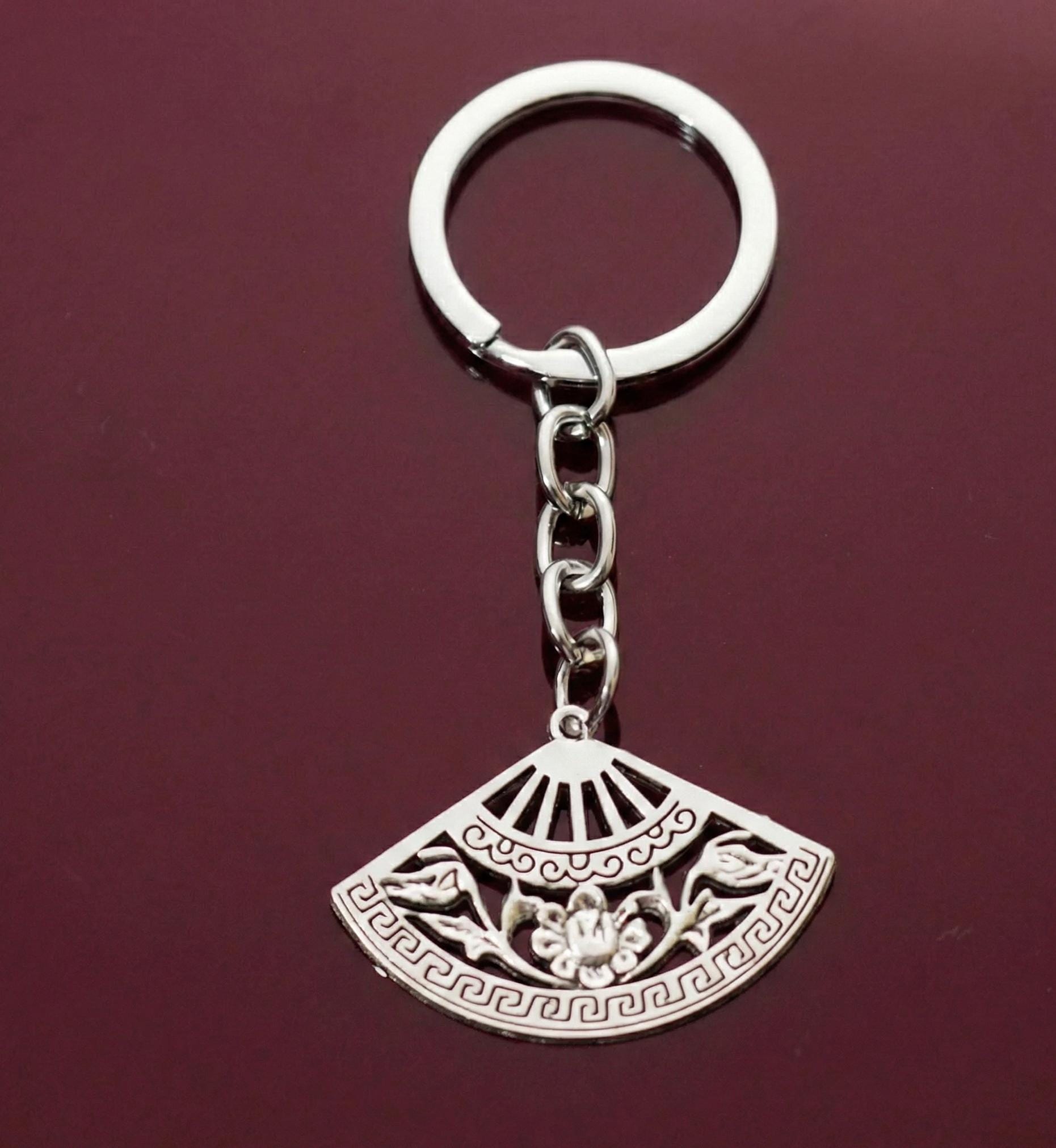 Fan Keychain Asian Folding Fan Floral Silver Keychain Charm Gift - Etsy