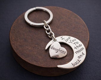 Daughter Keychain, I Love You to the Moon and Back Heart Charm