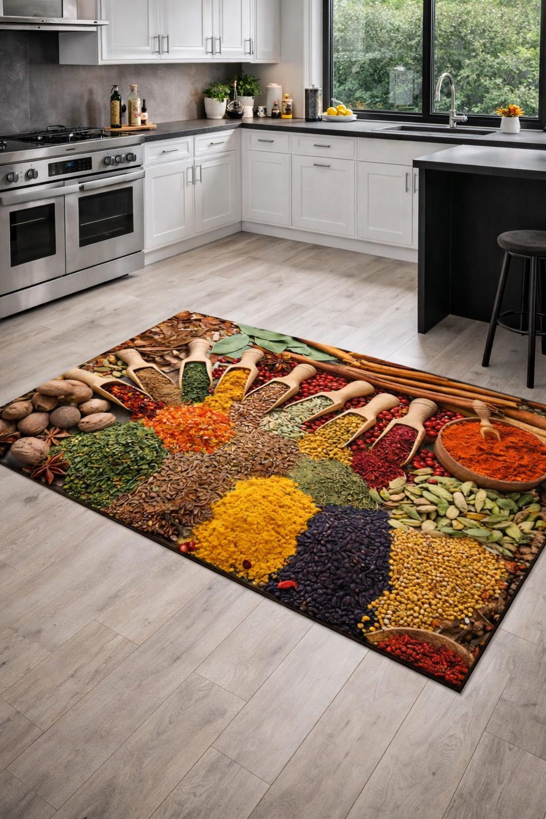 Kitchen Rug Handmade Spice Kitchen Area Rug, Colorful Herbs and Seasonings Carpet, Farmhouse ...