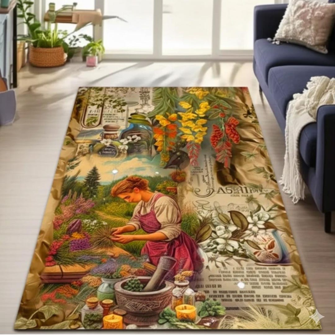 Cottagecore Herbalist Rug, Vintage Botanical Kitchen Decor - Etsy