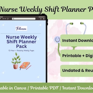 Planner settimanale per turni infermieristici stampabile / Planner per turni infermieristici di 12 ore / Tracker per turni rotanti / Planner per il lavoro infermieristico / Download digitale in PDF