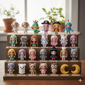 Mönsterpaket med små virkade amigurumi-dockor | 20-i-1-docksamling (PDF-mönster)