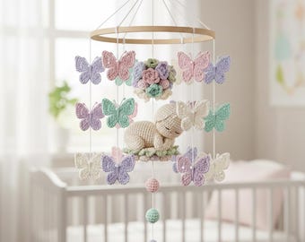 Crochet Pattern| Butterfly & Sleeping Baby Mobile (Digital PDF Download)