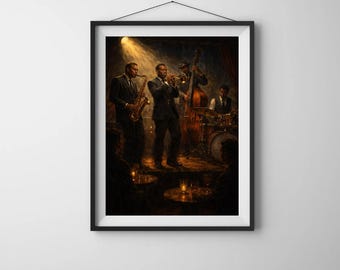 Jazz Band Wall Art Printable, Vintage Jazz Club Poster, Moody Music Artwork, Instant Download