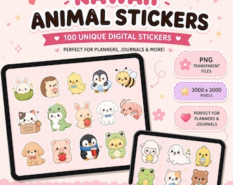 Cute Kawaii Digital Stickers PNG for Planner, Printable Journal Stickers, Instant Download