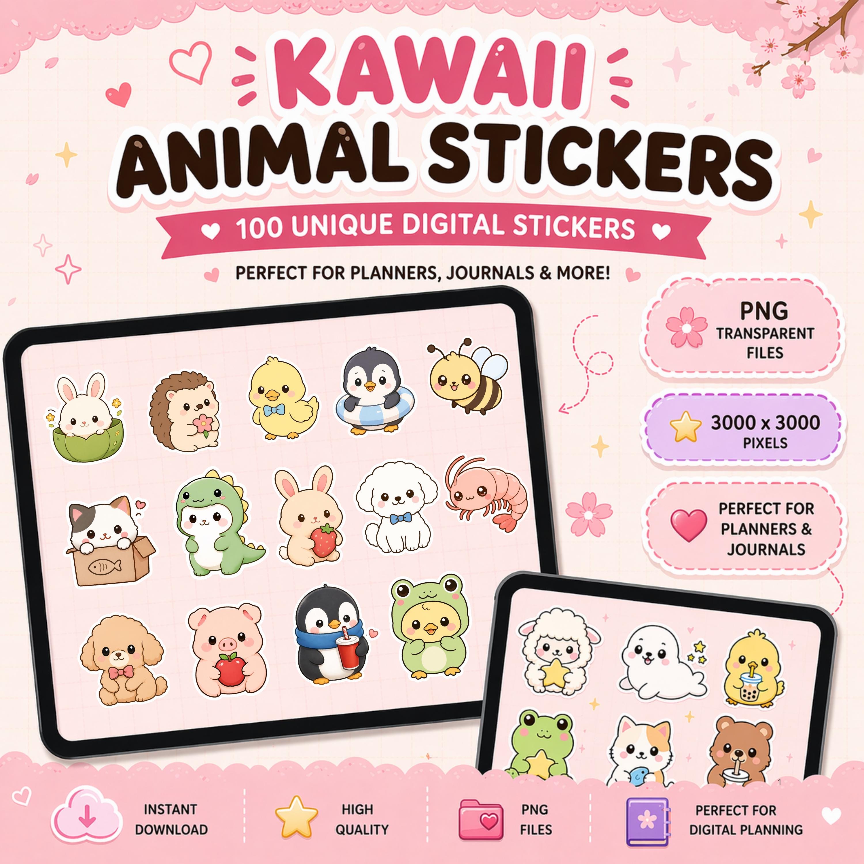 Cute Kawaii Digital Stickers PNG for Planner, Printable Journal ...