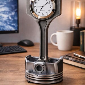 Horloge Industrielle Bielle & Piston – Horloge de Bureau Design Mécanique, Décoration Garage, Bureau et Étagère, Style Automobile
