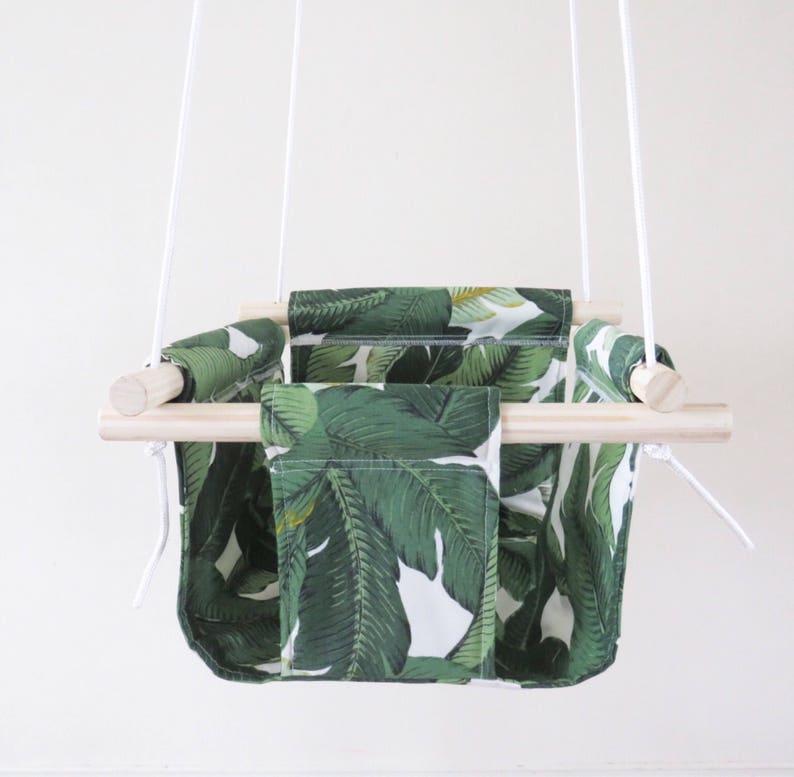 Green Leaves Fabric Baby And Toddler Swing Green Exterior Fabric And Wood Swing Outdoor Leaves Fabric Water Repellent