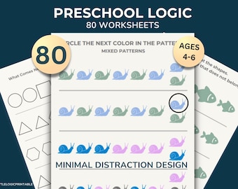 Preschool Logic Worksheets Bundle – 80 Printable Activities Ages 4–6 Visual Thinking & Pattern Recognition