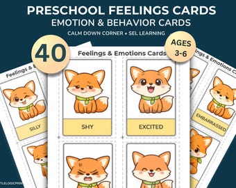 Preschool Emotion Cards – 40 Feelings & Behavior Visual Aids (Ages 3-6)