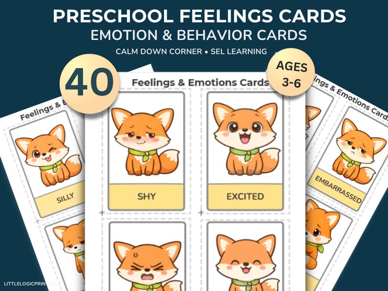 Preschool Emotion Cards – 40 Feelings & Behavior Visual Aids (Ages 3-6) image 1