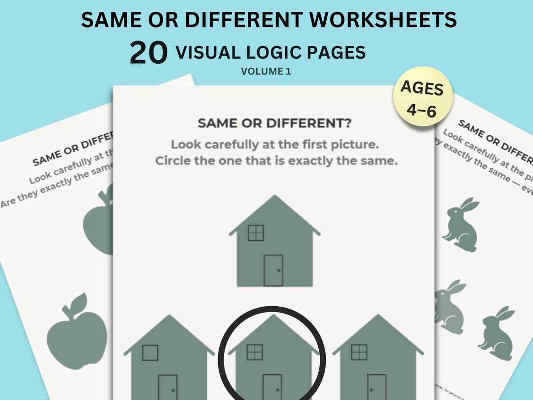 Same Image Two Visual Same or Different Worksheets Vol 1 – Preschool Visual Logic Printable ...