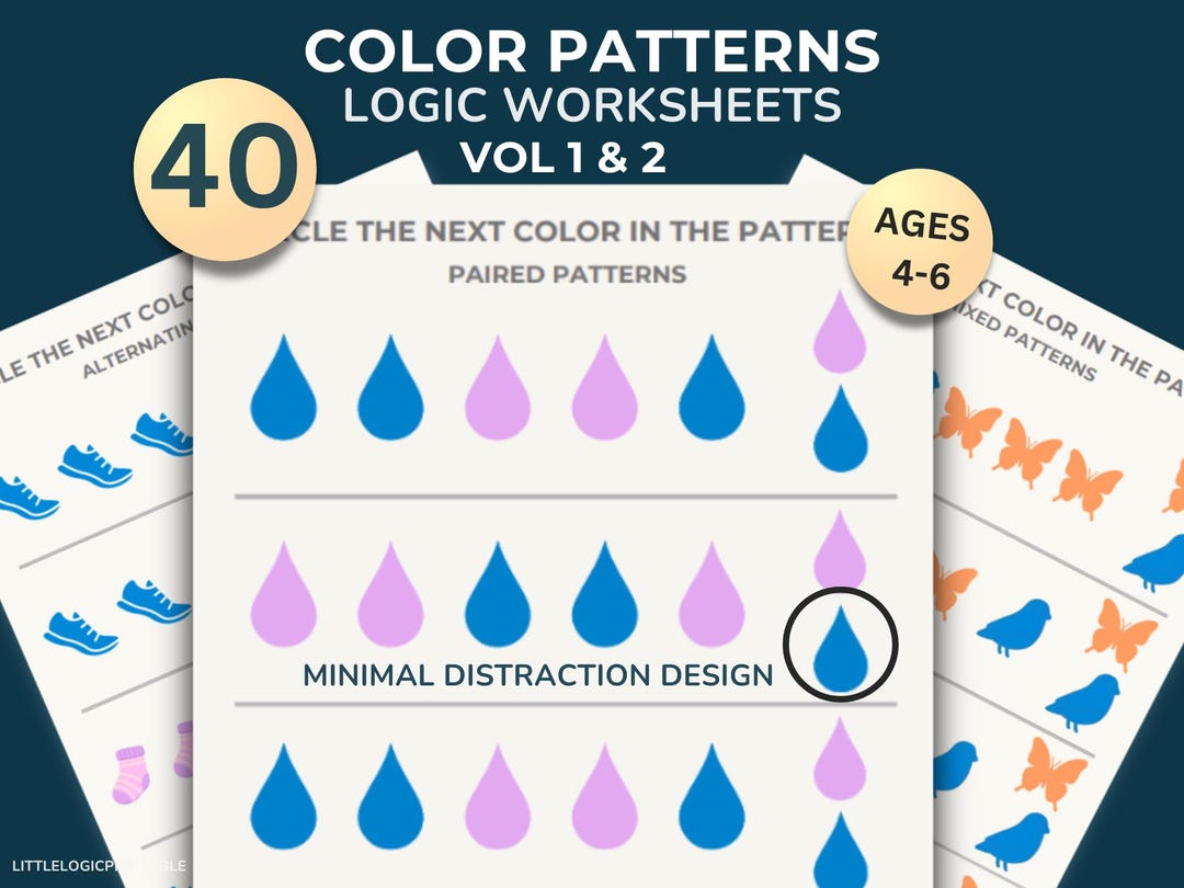40 Color Pattern Worksheets for Preschool Logic Activities (ages 4-6 ...