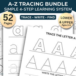 Alphabet Tracing Worksheets Bundle A–Z Uppercase & Lowercase Trace Write Find Activities, Printable PDF