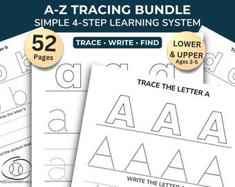 Alphabet Tracing Worksheets Bundle A–Z Uppercase & Lowercase Trace Write Find Activities, Printable PDF