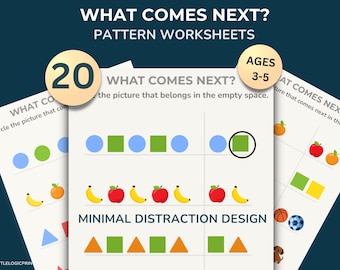What Comes Next Worksheets for Preschool, Pattern Recognition Ages 4–6, Kindergarten Logic Printable PDF
