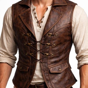 Leather Pirate Vest for Men | Viking Steampunk Gothic Vest | Renaissance Fair LARP Costume | Men's Leather Vest