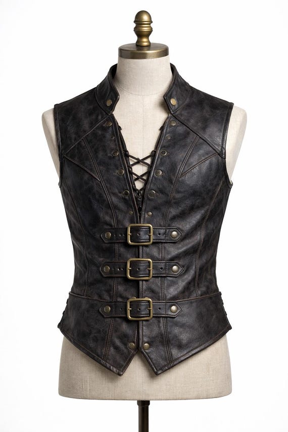 Men’s Leather Pirate Vest, Viking Steampunk Gothic Vest, Renaissance Fair LARP Costume, Handmade Leather Vest for Men