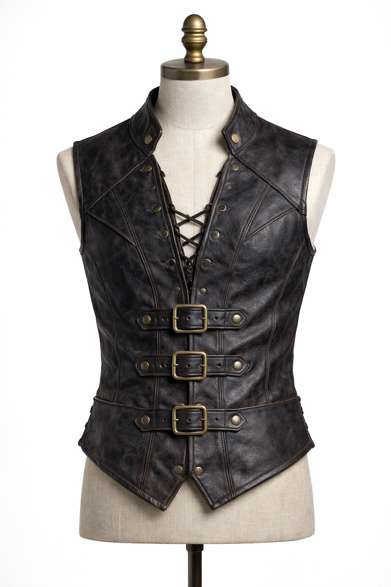Men’s Leather Pirate Vest, Viking Steampunk Gothic Vest, Renaissance Fair LARP Costume, Handmade Leather Vest for Men