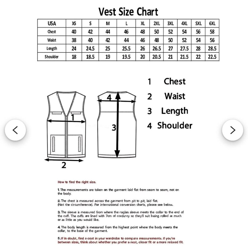 Size chart for pirate leather vest men steampunk vest gothic vest