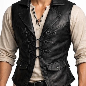 Leather Pirate Vest for Men | Viking Steampunk Gothic Vest | Renaissance Fair LARP Costume | Men's Leather Vest