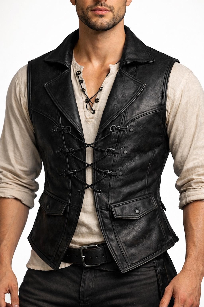 Leather Pirate Vest for Men | Viking Steampunk Gothic Vest | Renaissance Fair LARP Costume | Men's Leather Vest