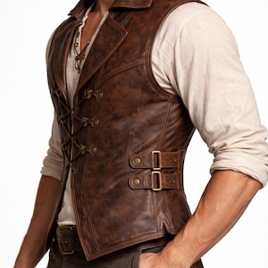 Leather Pirate Vest for Men | Viking Steampunk Gothic Vest | Renaissance Fair LARP Costume | Men's Leather Vest
