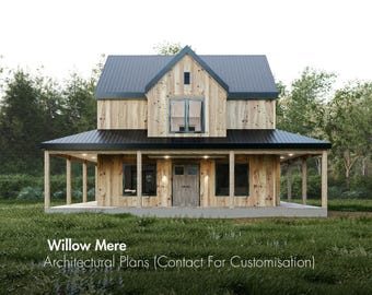 24 x 32 moderne boerderijplattegronden | Barndominium plattegronden | Ranchhuis met 4 slaapkamers | Scandinavische huisplannen | Cottage plannen volledige architecturale set