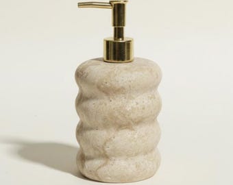 Oval Bamboo Style Travertine Liquid Soap Dispenser (Handcrafted)