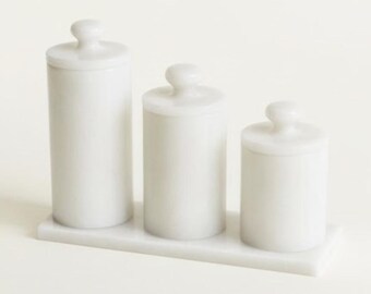 Conjunto de 4 Potes de Especiarias em Mármore Branco – Coleção de Cozinha em Pedra Natural