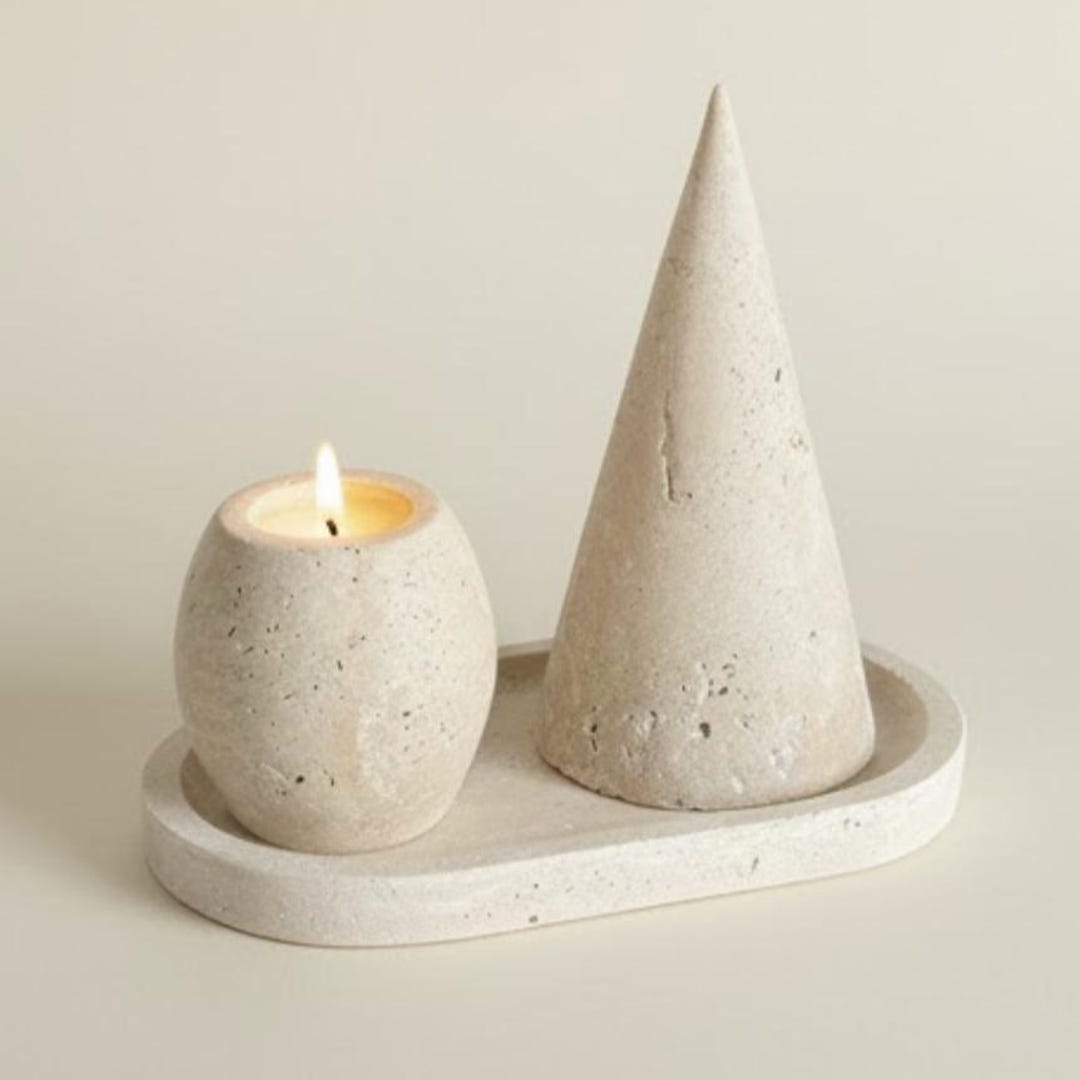 Stone Accessory Trend Travertine Natural Stone Accessory Set – Candle Holder, Figurine ...