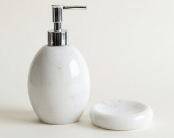 Oval White Marble Soap Dish Set – Handcrafted Natural Stone