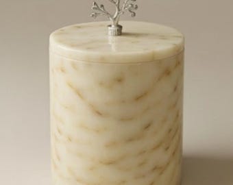 Honey Onyx Marble Waste Bin with Gold Handle – Lid Design