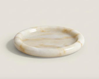 Soucoupe en marbre et onyx miel - Assiette de service fabriquée à la main