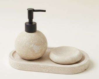 Orange-Form Light Travertine Bathroom & Kitchen Set (3 Pieces, Handcrafted)