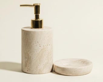 Travertine Natural Stone Bathroom Set – 2-Piece Handcrafted