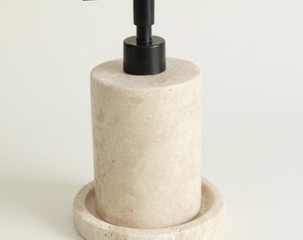 Travertine Natural Liquid Soap Dispenser & Tray Set (Handcrafted)