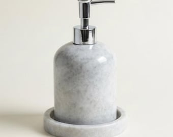 Grey Marble Tray Soap Dispenser Set – 2-Piece Handcrafted Natural Stone