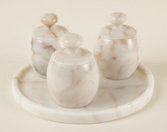 Conjunto de 4 Potes para Especiarias em Mármore Natural Mel – Feitos à Mão