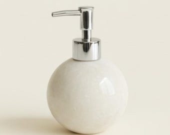 Distributeur de savon liquide en marbre blanc forme orange - Pierre naturelle fabriquée à la main