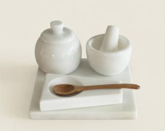 Conjunto de Cozinha em Mármore – Coleção de 4 Peças em Pedra Natural