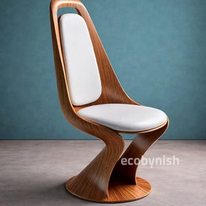 Silla de comedor escultural de nogal, silla auxiliar moderna de madera, silla tapizada de mediados de siglo, asiento de diseño que marca la diferencia.