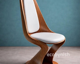 Sculptural Walnut Dining Chair, Modern Wooden Accent Chair, Upholstered Mid Century Chair, Designer Statement Seating