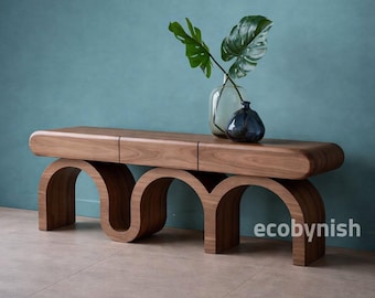 Sculptural Wood Console Table, Walnut Entryway Table, Modern Hallway Console, Arched Base Accent Table, Minimalist Wooden Furniture