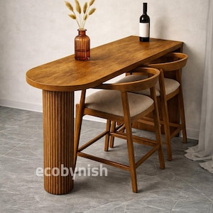 Ensemble table haute, bar de cuisine en bois avec 2 tabourets, ensemble repas moderne