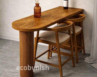 Counter Height Table Set, Wooden Breakfast Bar with 2 Stools, Modern Kitchen Dining Set