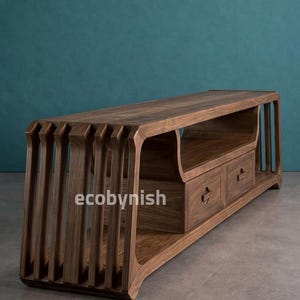 Mobile porta TV in noce con cassetti | Mobile per l'intrattenimento in stile moderno di metà secolo | Mobile basso in legno | Mobile TV minimalista