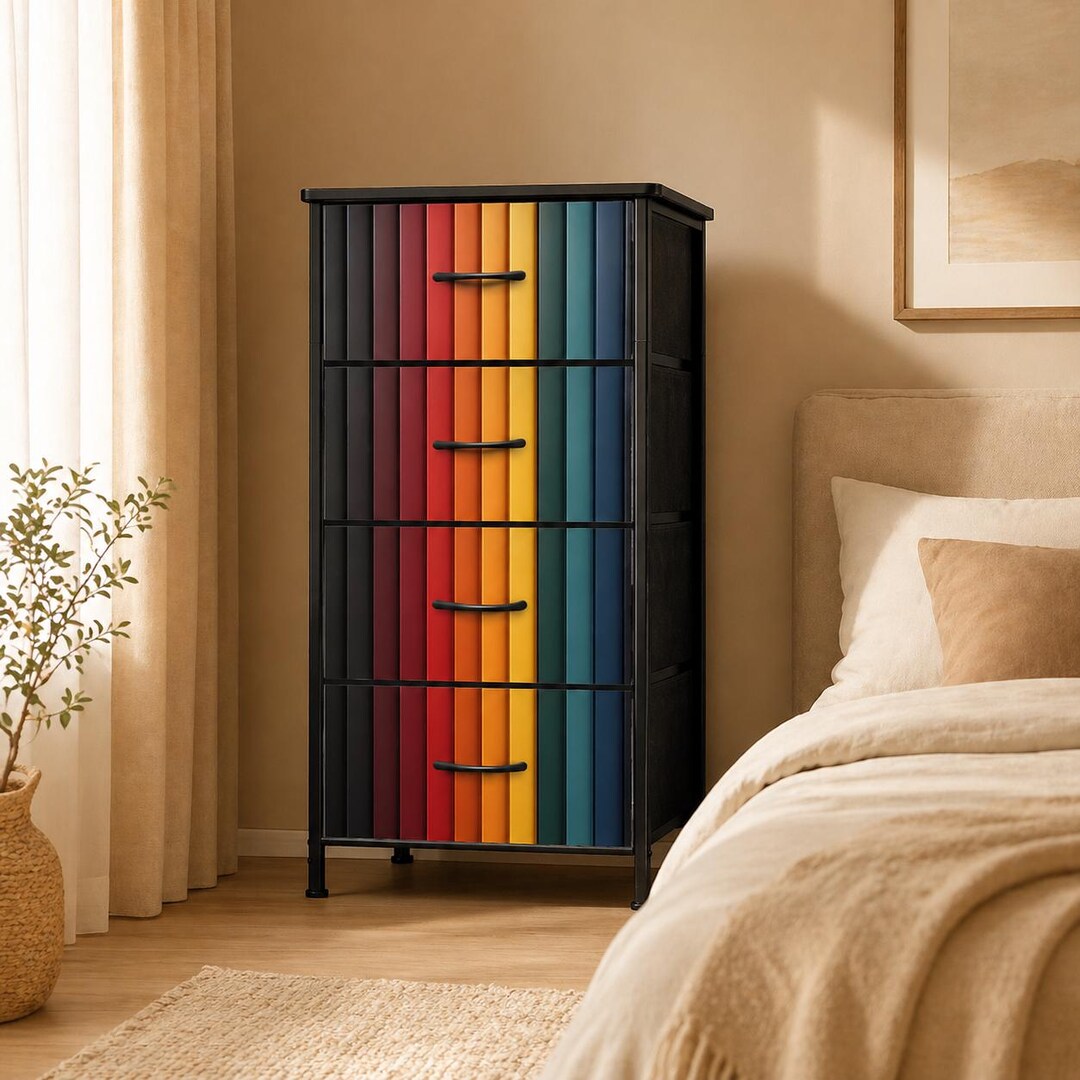Rainbow Stripe Drawer Cabinet | Colorful Modern Dresser | Vertical ...